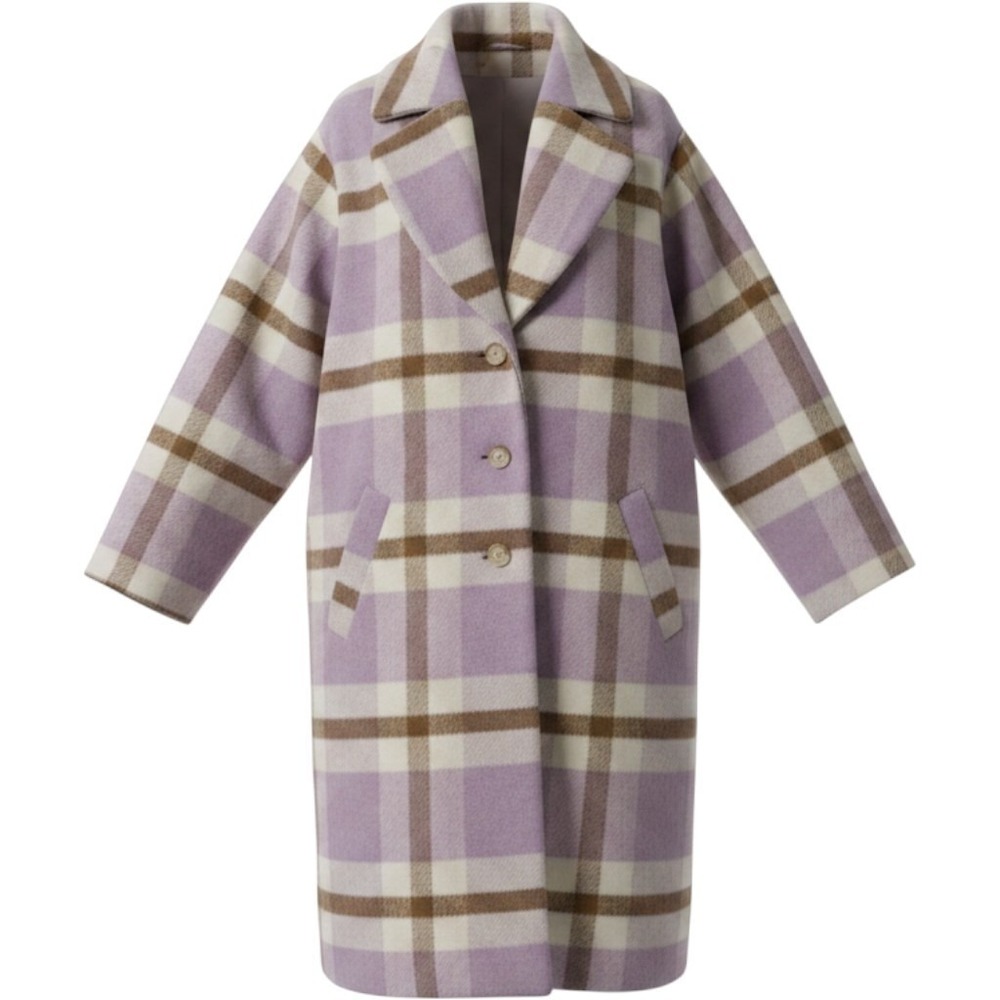 Sadie & Sage Lavender Plaid‎ Overcoat Anthropologie Long Button Front Jacket M